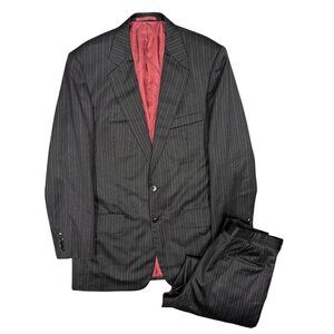 LGFG Fashion House Bespoke Suit 2pc Wool Pinstripe Full Canvas Black 40R